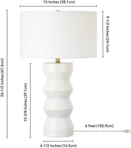 Vista 3 de Carlin - Lámpara de mesa de cerámica de 28 pulgadas de alto con pantalla de tela en blanco mate/blanco