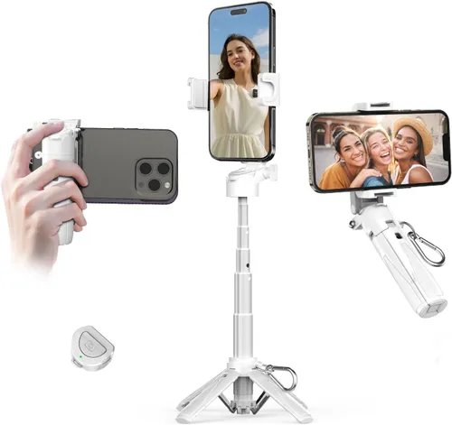 Vista 11 de Trípode portátil para selfie stick con luces de doble llenado y control remoto Bluetooth, trípode de teléfono de tamaño bolsillo 3 en 1 con 2