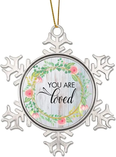 Vista 25 de Corona de flores florales Life is Sweet Adorno de copo de nieve de metal para árbol de Navidad, decoración colgante de árbol de Navidad, divertido