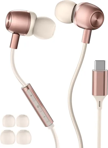Vista 10 de Auriculares USB C para Samsung S24 S23 FE S22 S21 S20 A53 A54 Auriculares intrauditivos de metal tipo C con micrófono Control de volumen Bass Stereo