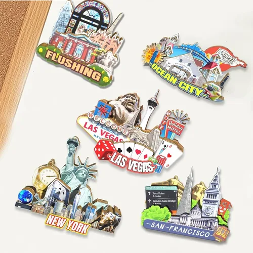 Vista 4 de Imán de madera para nevera, diseño de Las Vegas, diseño 3D, para viajes, coleccionables, recuerdos, decoración hecha a mano