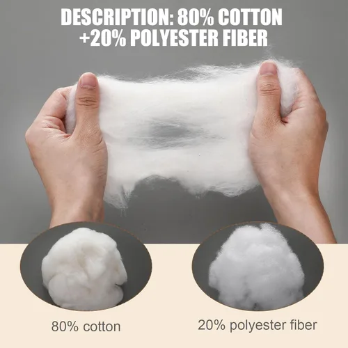 Vista 3 de Threlaco Relleno de fibra de algodón y poliéster de 2.2 lbs/2.2 libras, relleno de poliéster de algodón de primera calidad para almohadas suaves