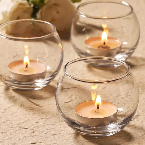Vista 9 de Volens - Portavelas votivas redondas azules, juego de 12, decoraciones de mesa para centro de mesa de boda azul, portavelas de vidrio de mercurio