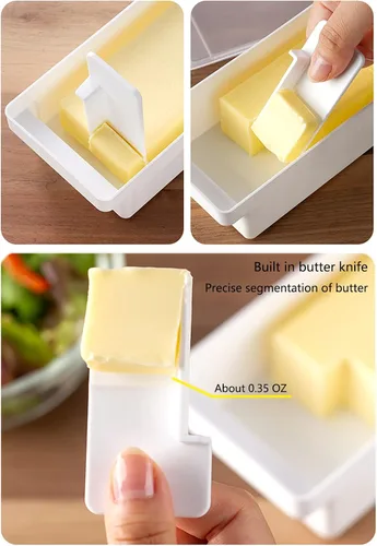 Vista 3 de Mantequillera con tapa, recipiente para mantequilla con cuchillo, platos de mantequilla de sellado de plástico para refrigerador
