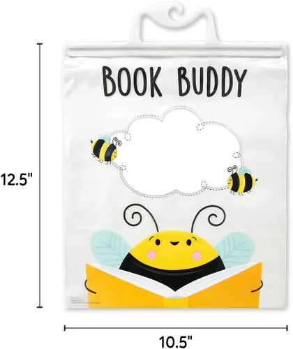 Vista 3 de CTP Bee a Reader Book Buddy Bags - Paquete de 12 bolsas con asas de cierre a presión (Creative Teaching Press 11172) Clear Poly Bags, 10.5 x 12.5