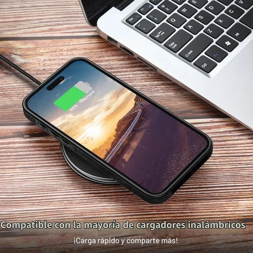 Vista 7 de LOHASIC - Funda compatible con iPhone 15, cuero elegante de lujo, color negro Luxury Vegan Leather, Shockproof Cover, Rugged Protective, Soft TPU