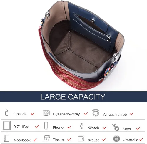 Vista 4 de BROMEN Bolsa Hobo para mujer, diseñada con cuero vegano, de hombro, bandolera
