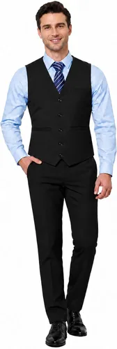 Vista 5 de Chalecos formales de negocios para hombre, 5 botones, ajuste regular, chaleco para traje o esmoquin Negro