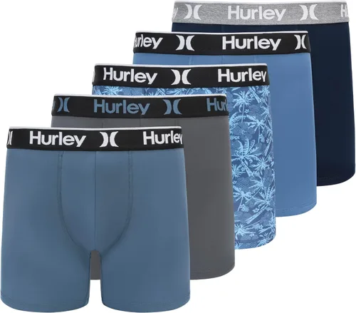 Vista 8 de Hurley calzoncillos tipo bóxer elásticos para hombre, paquete de 5 Combo de helecho de carbón