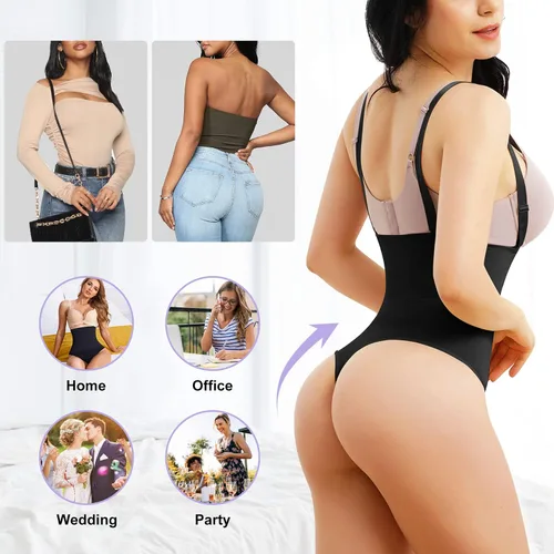 Vista 5 de Gotoly Tanga para mujer, entrenador de cintura, control de abdomen, cintura alta, levantamiento de glúteos, faja moldeadora para mujer
