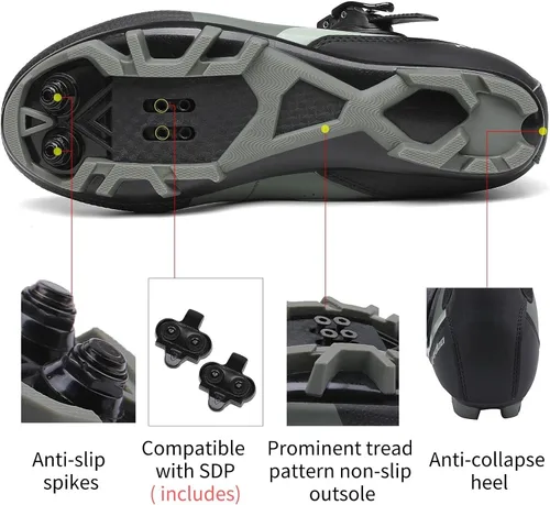 Vista 4 de Zapatos de ciclismo de montaña para hombre, hebilla de trinquete rápida, compatible con pedal de sistema SPD para interiores y exteriores, ciclismo