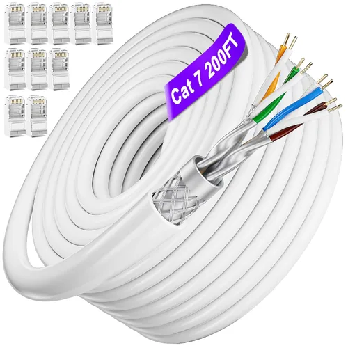Vista 12 de Soibke Cable Ethernet Cat 7 de 10 pies, para exteriores e interiores, cable Ethernet de alta velocidad Cat 7 SFTP triple blindado, red, Internet
