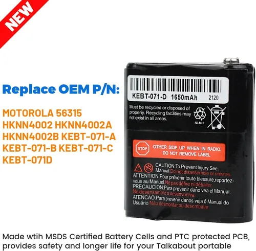 Vista 3 de Paquete de 2 baterías recargables de radio bidireccional de 3.6 V 1650 mAh para Motorola 53615 KEBT-071A KEBT-071B KEBT-071C KEBT-071D Talkabout