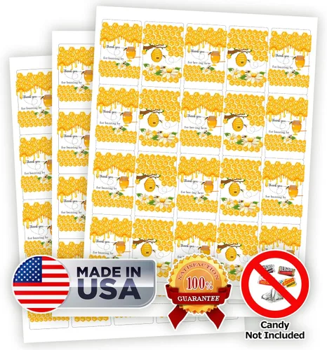 Vista 3 de RokAPary 60 mini envolturas de barra de caramelo con temática de abejorro, calcomanías de barra de caramelo con temática de agradecimiento