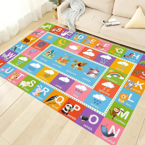 Vista 8 de ABC - Alfombra del alfabeto con animales, clima y estaciones, divertida alfombra de aprendizaje educativa para dormitorio de niños, guardería