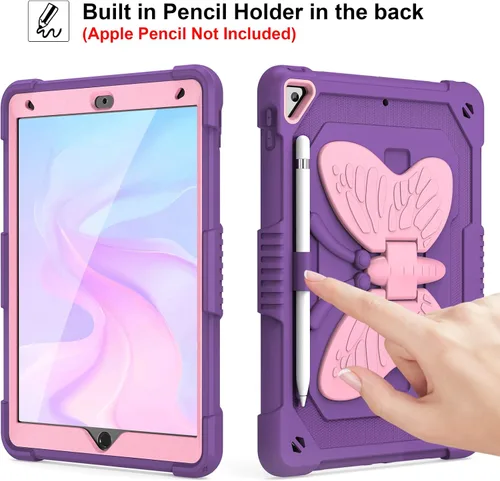 Vista 7 de VOFUOE Funda para iPad de 9ª, 8ª y 7ª generación, con protector de pantalla, soporte de mariposa, correa para el hombro, llavero para iPad 10.2