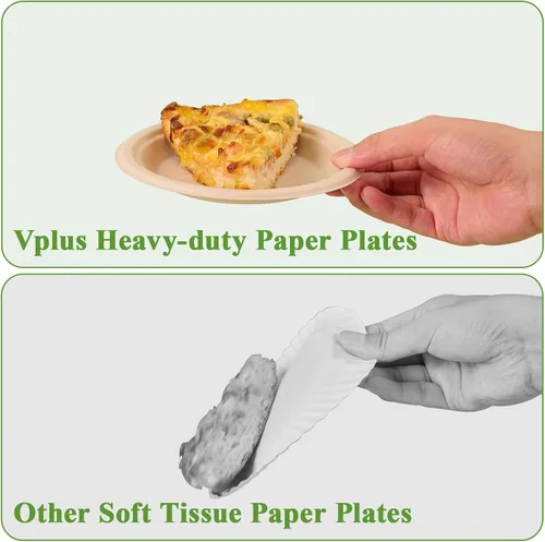 Vista 6 de Vplus Paquete de 125 platos de papel de 6 pulgadas, 100% compostables, platos de papel desechables de alta resistencia, bagazo, natural