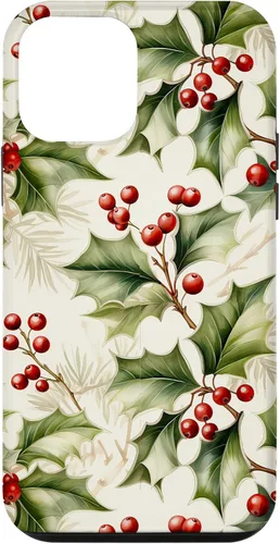 Vista 16 de Lindo diseño de bayas de acebo y hojas de Navidad para el caso de Navidad para iPhone 16
