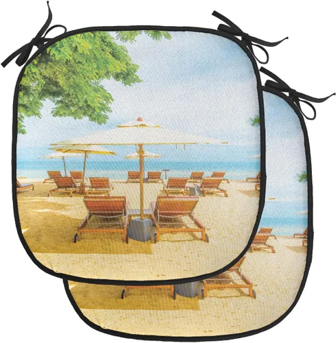 Vista 169 de Lunarable Cojín para silla costera, diván del desierto, descanso solitario, vacaciones, tropical, resort playa, ocio, asiento acolchado para cocina