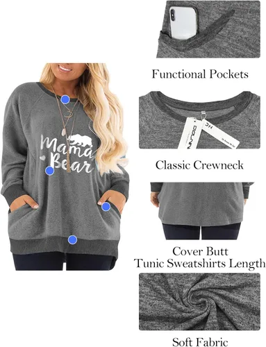 Vista 4 de DOLNINE - Sudaderas de manga larga y con bolsillos para mujer, con bloque de color, tallas extragrandes