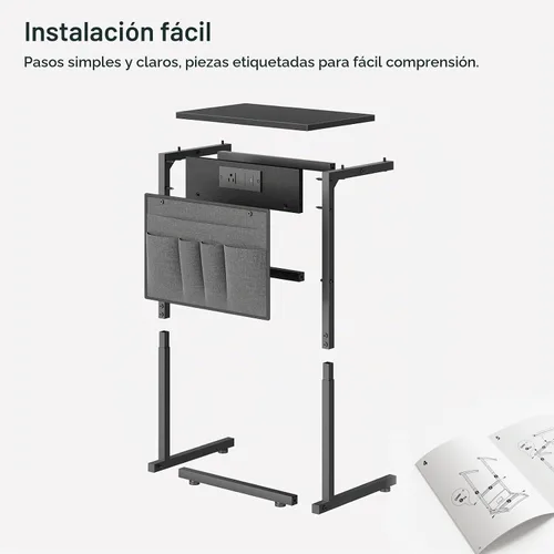Vista 8 de HOOBRO Mesa auxiliar en forma de C con estación de carga, mesa de sofá de 28 pulgadas de alto para sofá y sillón reclinable para espacios pequeños