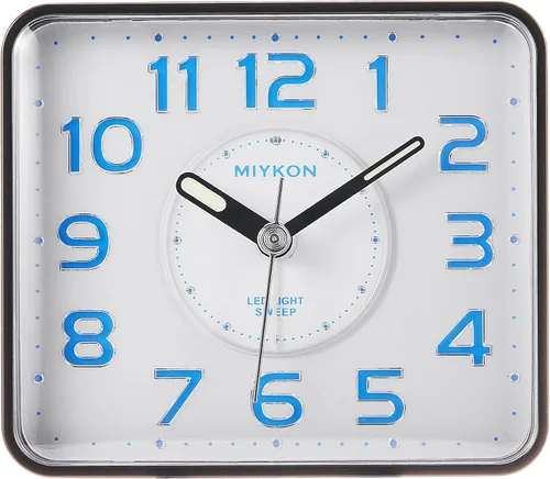 Vista 10 de Miykon Reloj despertador analógico cuadrado pequeño – Silencioso sin tictac, funciona con pilas con luz LED y repetición – Escritorio, mesa, viaje
