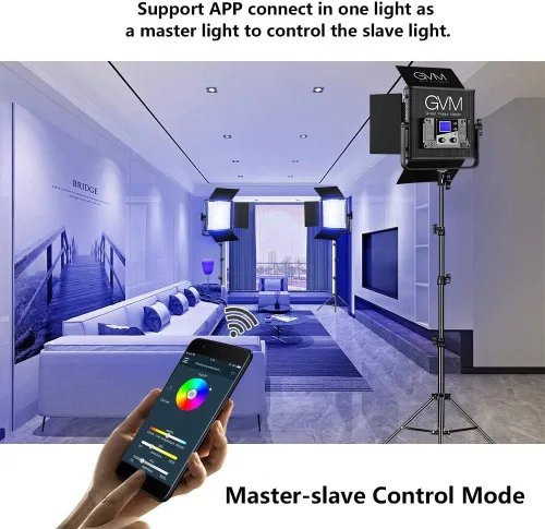 Vista 2 de GVM Luces de video RGB con control de aplicación, kit de iluminación de video de estudio a todo color de 50 W, luces de video LED para iluminación