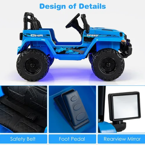 Vista 6 de OLAKIDS Camión de paseo para niños, vehículo eléctrico de 12 V con control remoto, automóvil para niños pequeños a batería con música, bocina, 3 Azul