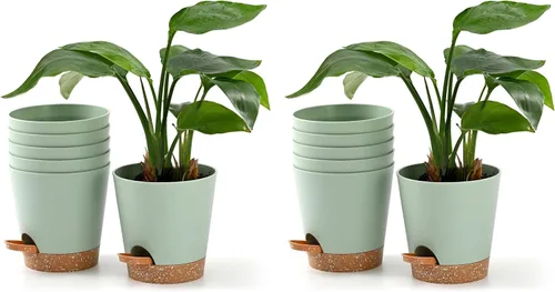 Vista 8 de Macetas para Plantas 6 PCS 5 pulgadas Macetas de Riego Automático Alto Drenaje Maceta de Flores para Plantas de Interior y Exterior con Bandeja