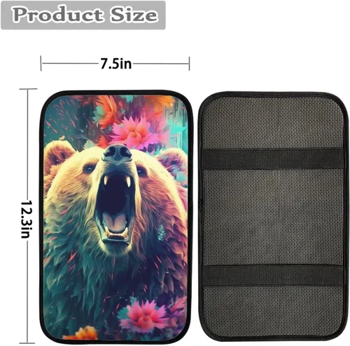 Vista 4 de Funda para reposabrazos de automóvil, ajuste universal para la mayoría de automóviles, SUV, camiones, sedán, patrón fresco, plegable, cómoda, Oso