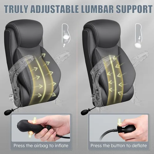 Vista 3 de Silla ergonómica de oficina, silla de computadora de escritorio en casa, silla ejecutiva de respaldo alto, silla cómoda de cuero acolchado