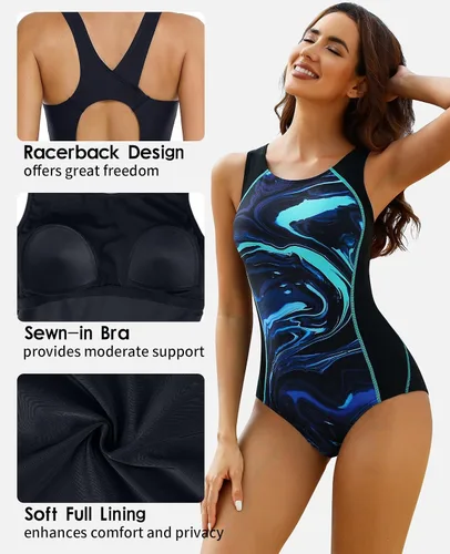 Vista 3 de beautyin Traje de baño deportivo de una pieza con espalda cruzada para mujer