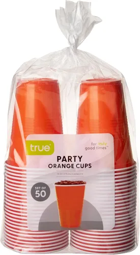 Vista 10 de TRUE Vasos desechables para fiesta naranja, vasos para bebidas para cócteles y cerveza, capacidad de 16 onzas, plástico, naranja, juego de 50