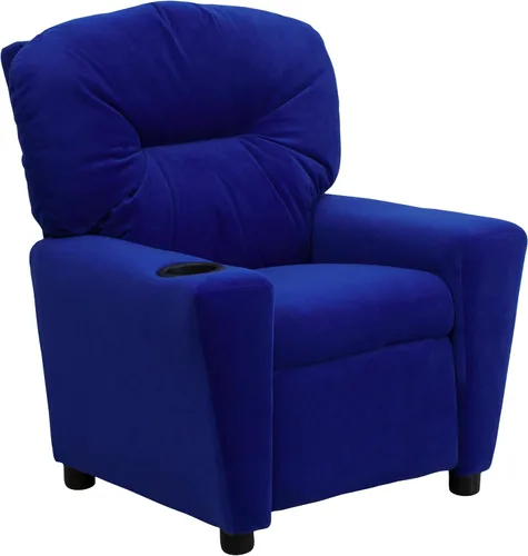 Vista 3 de EMMA + OLIVER Reclinable infantil de microfibra azul con portavasos
