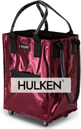 Vista 10 de HULKEN (Pequeño, Rojo Cósmico) Bolsa de comestibles reutilizable sobre ruedas, carrito de compras, bolsa con ruedas, cierre de cremallera, ligera
