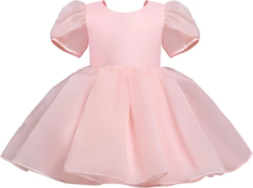Vista 3 de Vestido de manga de burbujas para niñas pequeñas estampado de retazos ropa de 2 a 8 años vestido de disfraz para niños para tallas grandes rosa 3 a