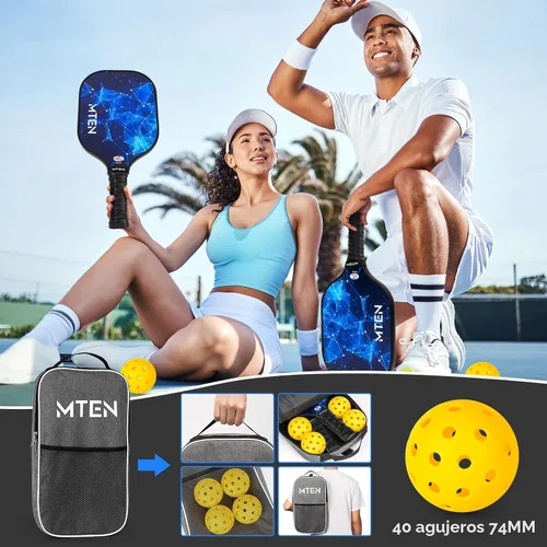 Vista 6 de MTEN Pickleball Paddles Set of 2/4/1, USAPA Approved Fiberglass Rackets azul*2
