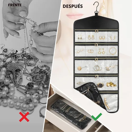 Vista 3 de CHICECO Organizador Soporte de Joyas de Viaje, Organizador de Joyas Colgante de Almacenamiento Con Bolsillos con Cremallera para Armario, Pared