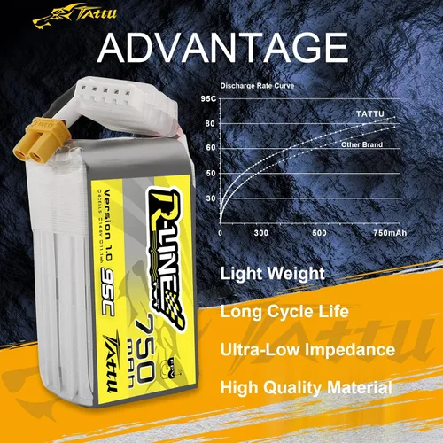 Vista 3 de TATTU R-Line 750mAh 14.8V 95C 4S1P Lipo Batería con Enchufe XT30