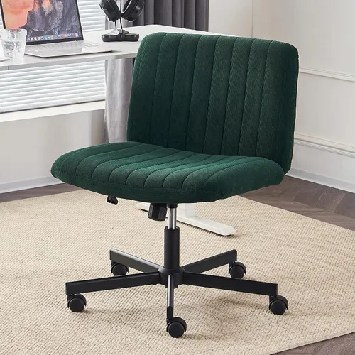 Vista 8 de EYYTHUNG Silla cruzada verde sin ruedas, asiento ancho sin brazos, silla de oficina giratoria de terciopelo acolchado para niñas