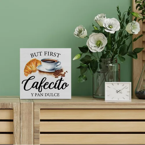 Vista 5 de Letrero rústico de madera para cocina, decoración de escritorio, pero primer cafecito, letrero de madera de madera para el hogar, cocina, estante