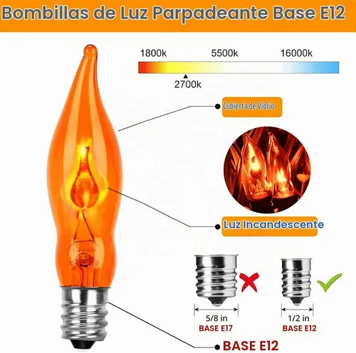 Vista 3 de Couah - Tira de luces de llama parpadeante de Halloween, color naranja, tira de luces C18 parpadeantes de 10 pies, base C18 E12, luces de chimenea