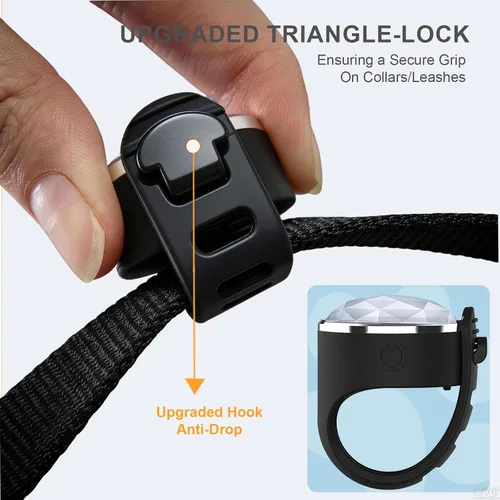 Vista 5 de Paquete de 2 luces para collar de perro, recargable USB-C con clip, luz LED impermeable de seguridad para mascotas con correa de silicona ajustable