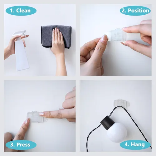 Vista 3 de 20 Clips + 28 Strips, Transparent, Large Luminous Clips with Adhesive Strips, Damage Free Cable Clips for Christmas Decoration, Lights and