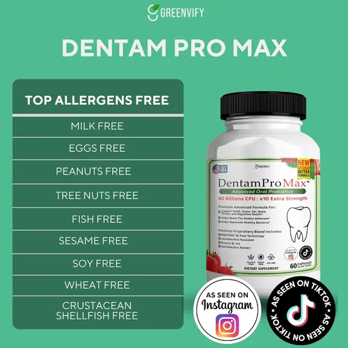 Vista 2 de DentamPro Max para la salud de las encías y los dientes y el aliento fresco, 40 mil millones de UFC Probióticos orales avanzados para el mal aliento