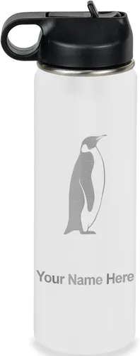 Vista 71 de LaserGram Botella de agua personalizada, pingüino, acero inoxidable de doble pared aislada al vacío con popote superior, regalo grabado