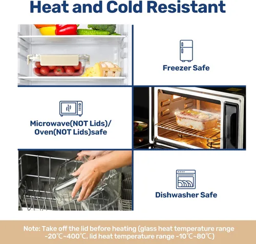Vista 3 de Heal Smart Recipiente de almacenamiento de alimentos para todas las temperaturas, recipientes de vidrio para preparación de comidas con tapas