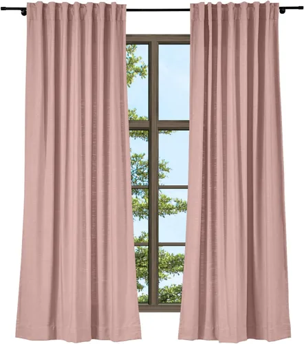 Vista 27 de TWOPAGES Cortina de lino beige sólido de algodón con pestaña trasera, elegante cortina natural para cocina (1 panel, 50 x 63 pulgadas)