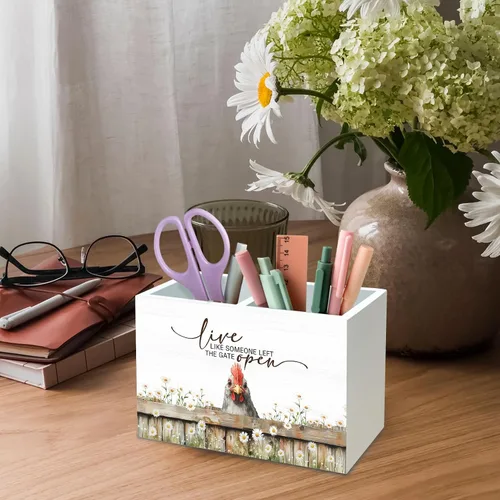 Vista 4 de DILSJ Organizador inspirador de 2 compartimentos para lápices, organizador para escritorio, amantes de los pollos regalos para mujeres, Live Like
