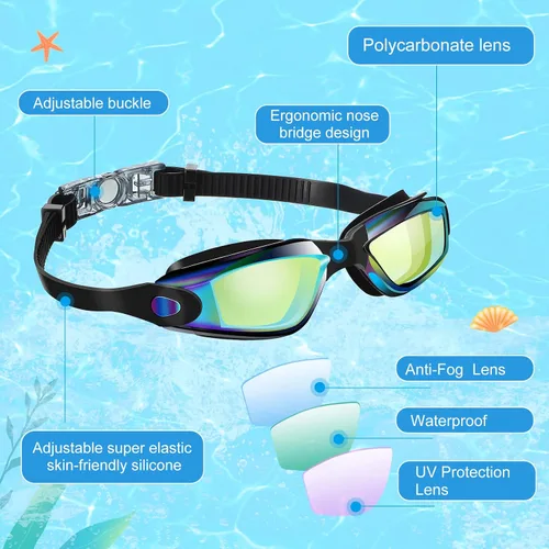 Vista 3 de Flutesan Paquete de 3 gafas de natación sin fugas, de silicona, antivaho con clip para la nariz, tapones para los oídos para adultos y niños, 3
